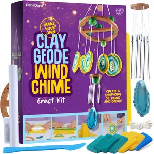 Dan&Darci Clay Geode Wind Chime Craft Kit Includes Real Geode Clay Beads & Glitter for Kids Ages 6+