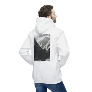 Luxe Cotton Hoodie Mountain Landscape - White with Graphic Print, Ideal for Women's Wear - Womenswear, Sweatshirts