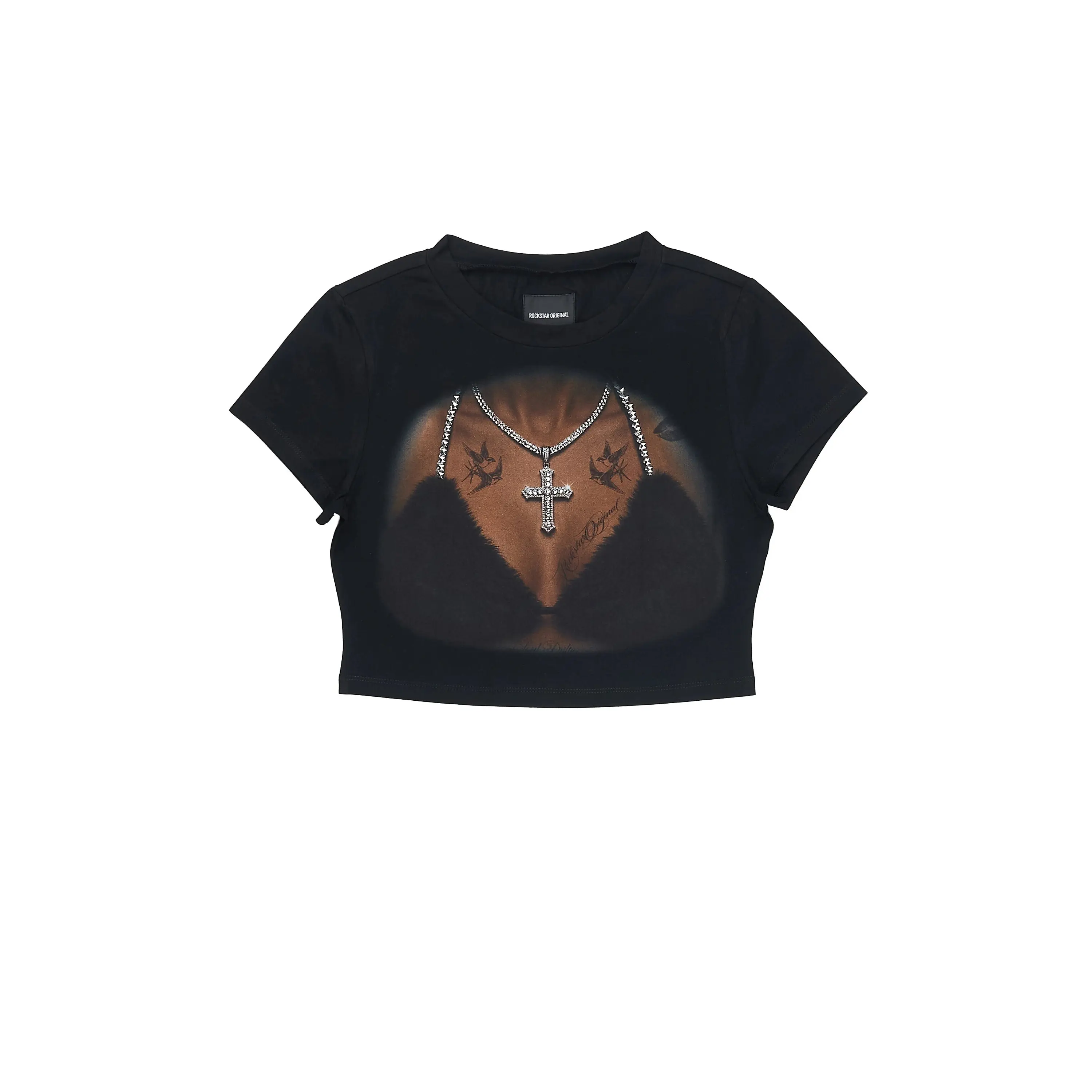 Alvinette Black Rhinestone Baby Tee Shirt