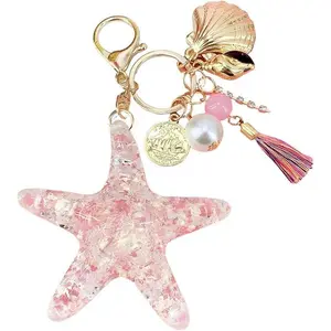 ChicBloom B Cute Beach Keychain Starfish Pearl Seashell Keychain Purse Bag Charms for Handbags Summer Ocean Gifts for Women