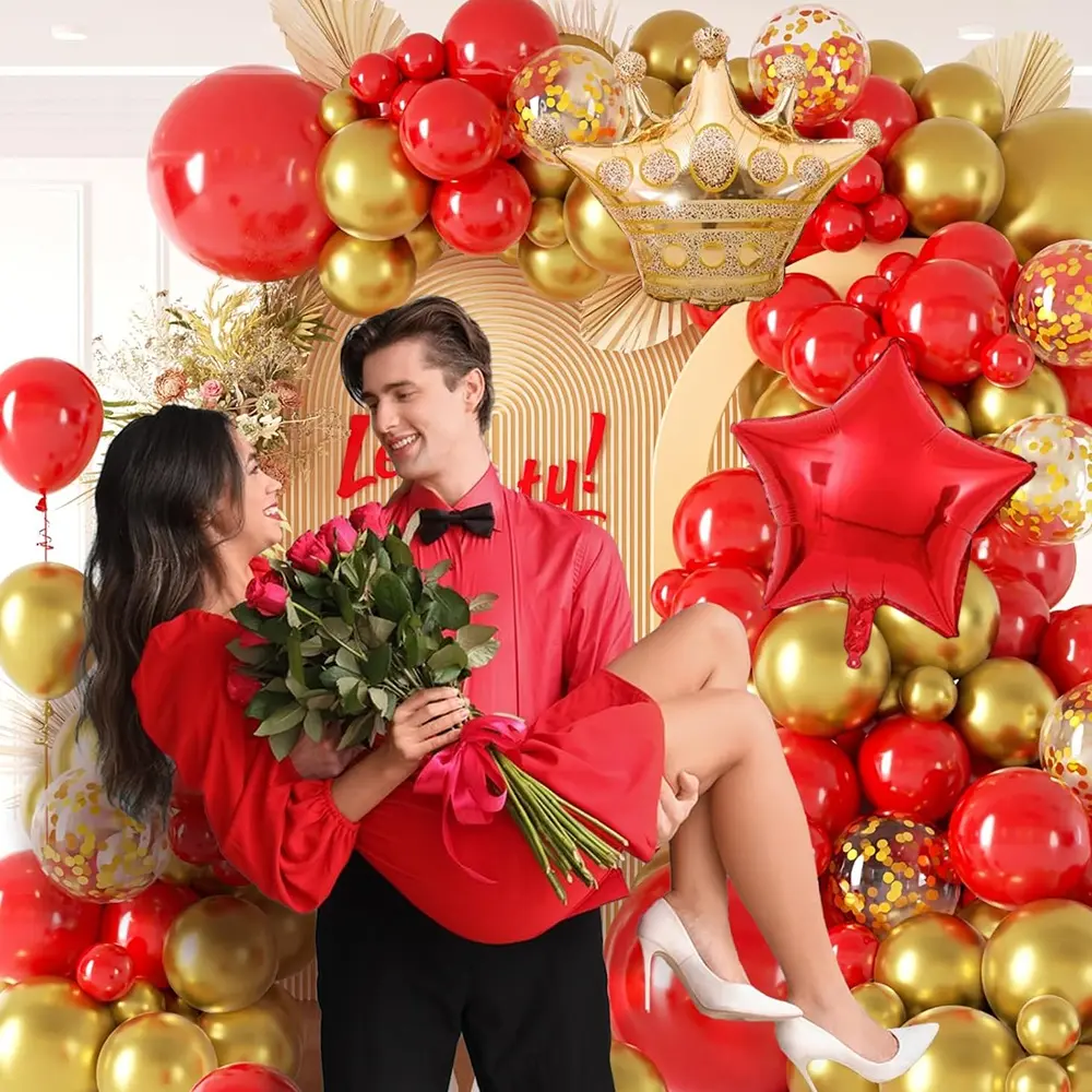Kitchen-Themed Party Decoration Set - 1pc 30" Crown Balloon, 3D Foil Banner, Star Latex Balloons, Curtain Garland, Photo Backdrop Supplies with 1 pc Ribbon, DIY Easy for Adult Birthday, Anniversary Ceremonies, Gifts, 16" Balloons
