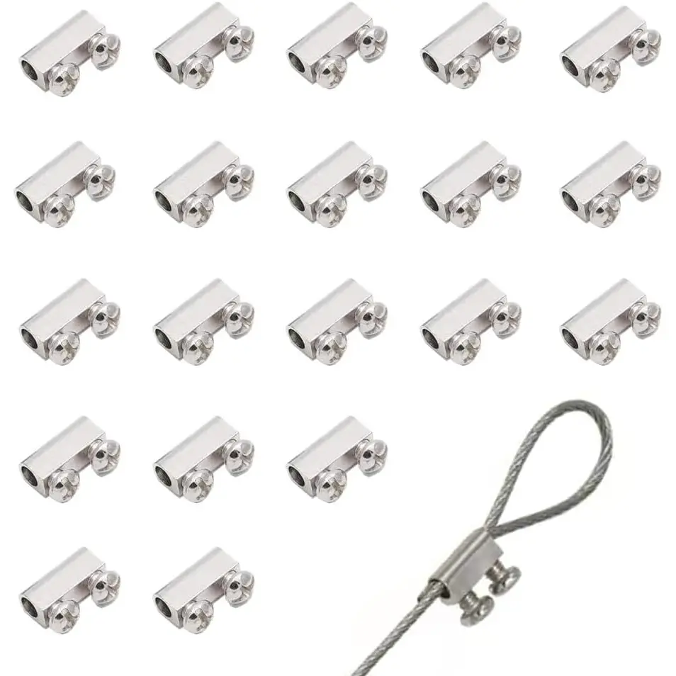 20Pcs Compact Shape Upgraded Stainless Steel Wire Rope Cable Clamps, Single Hole 3.0mm Wire Hole Heavy-Duty Fasteners, Durable Fixing Accessories for Outdoor Rigging, Balustrade Projects