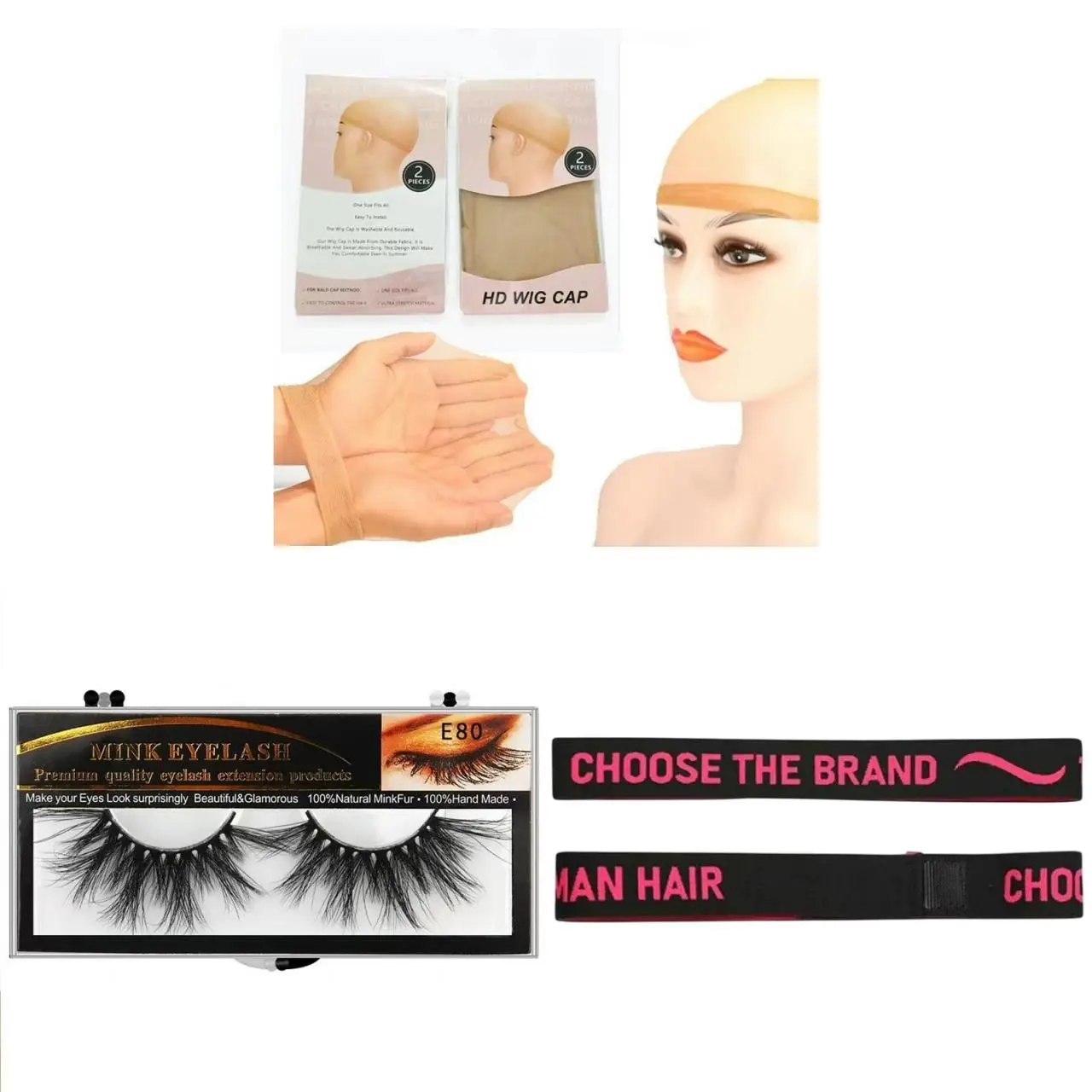Wig Accessories Kit - Free Band, 2PCS Caps, False Eyelashes (Exclusive for Live Stream Orders) | Hair Accessories for Wig Styling