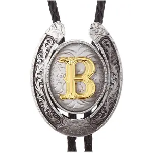 L-NKL027  Vintage Bolo Tie for Men- Initial Letter ABCDMJR to Z Western Cowboy Bolo Tie for Women