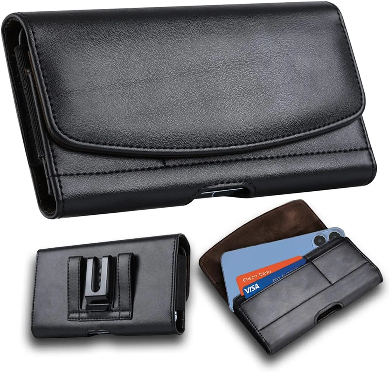 Holster for  16 15 Pro Max, 15 Plus,14 Pro Max, 14 Plus  Leather Belt Clip Case with Belt Loop Cell Phone Belt Holder Pouch Cover for Man,  Closure-Black