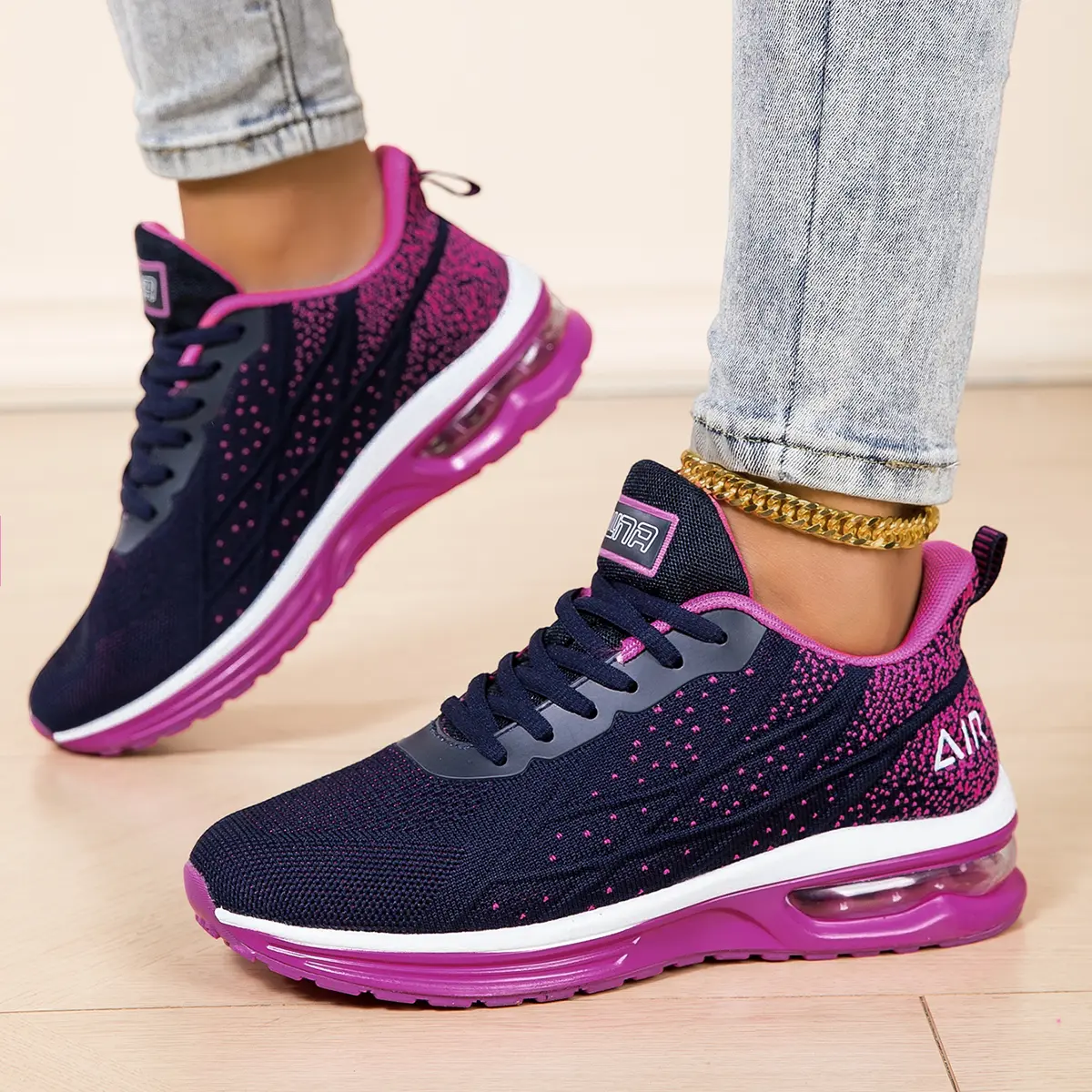 SPACEON High-quality women's lightweight rebound sneakers, non-slip and shock-proof casual sports shoes, soft-soled yoga fitness shoes, all-season lace-up fashionable outdoor running shoes,skipping rope trainers Runner Runner Closed