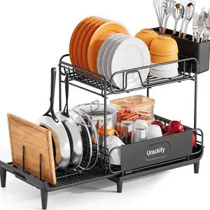 Extendable dish drying rack for kitchen counter large expandable dish rack with multifunctional drainboard for pan pot collapsible dish drainer foldable plate strainer for home countertop storage
