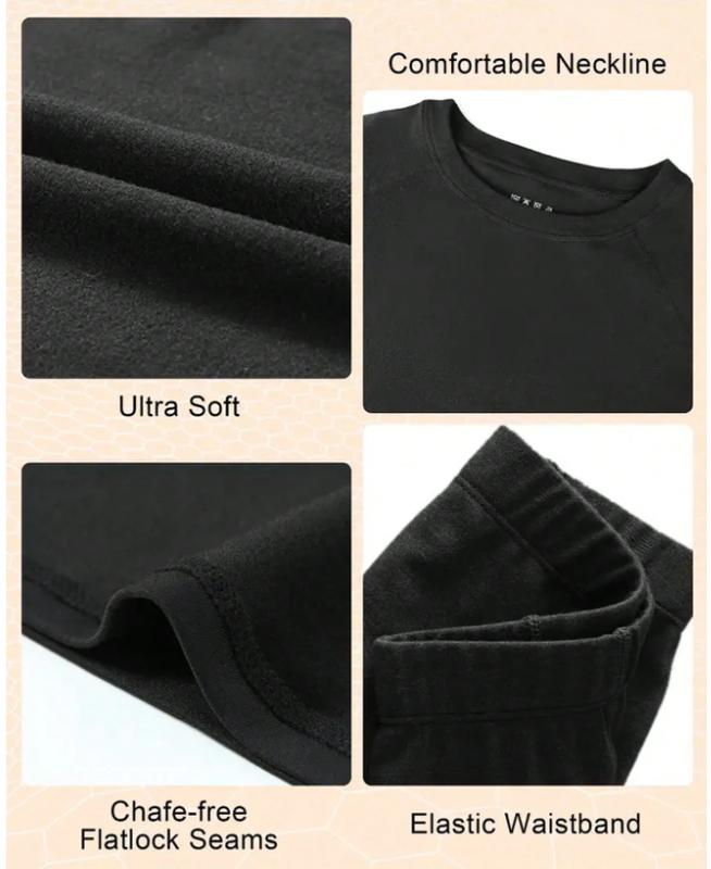 Men's 4 Pcs Thermal Underwear Set Autumn Winter Velvet Round Neck Long Sleeve Home Sleepwear Base Shirt Cold Weather Outdoor Sports Skiing Hunting Equipment