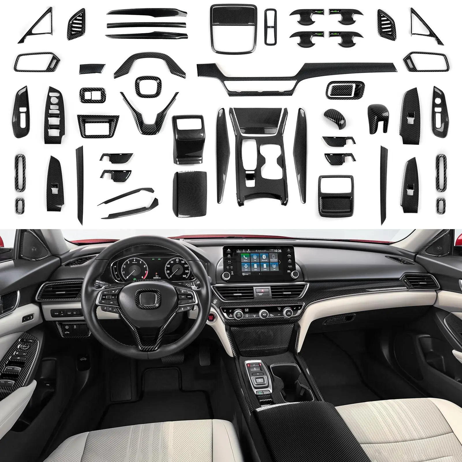 2026 New Car Center Console Gear Shift Steering Wheel Panel For 2018-2022 Honda Accord 10th Gen Accessories.ABS Carbon Fiber Interior.