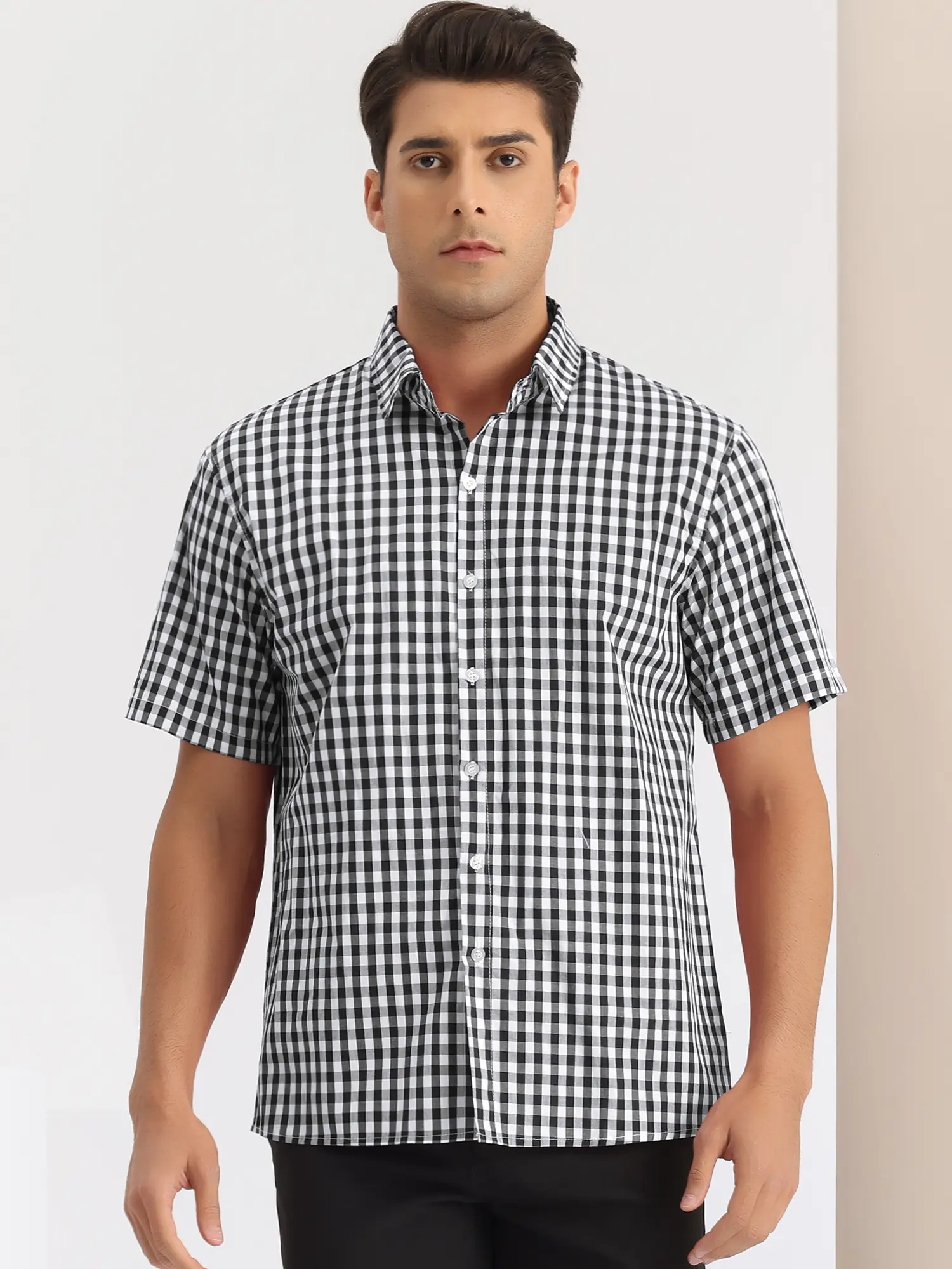 INSPIRE CHIC Checked Shirts for Men's Short Sleeves Button Formal Plaid Tartan Dress Shirt