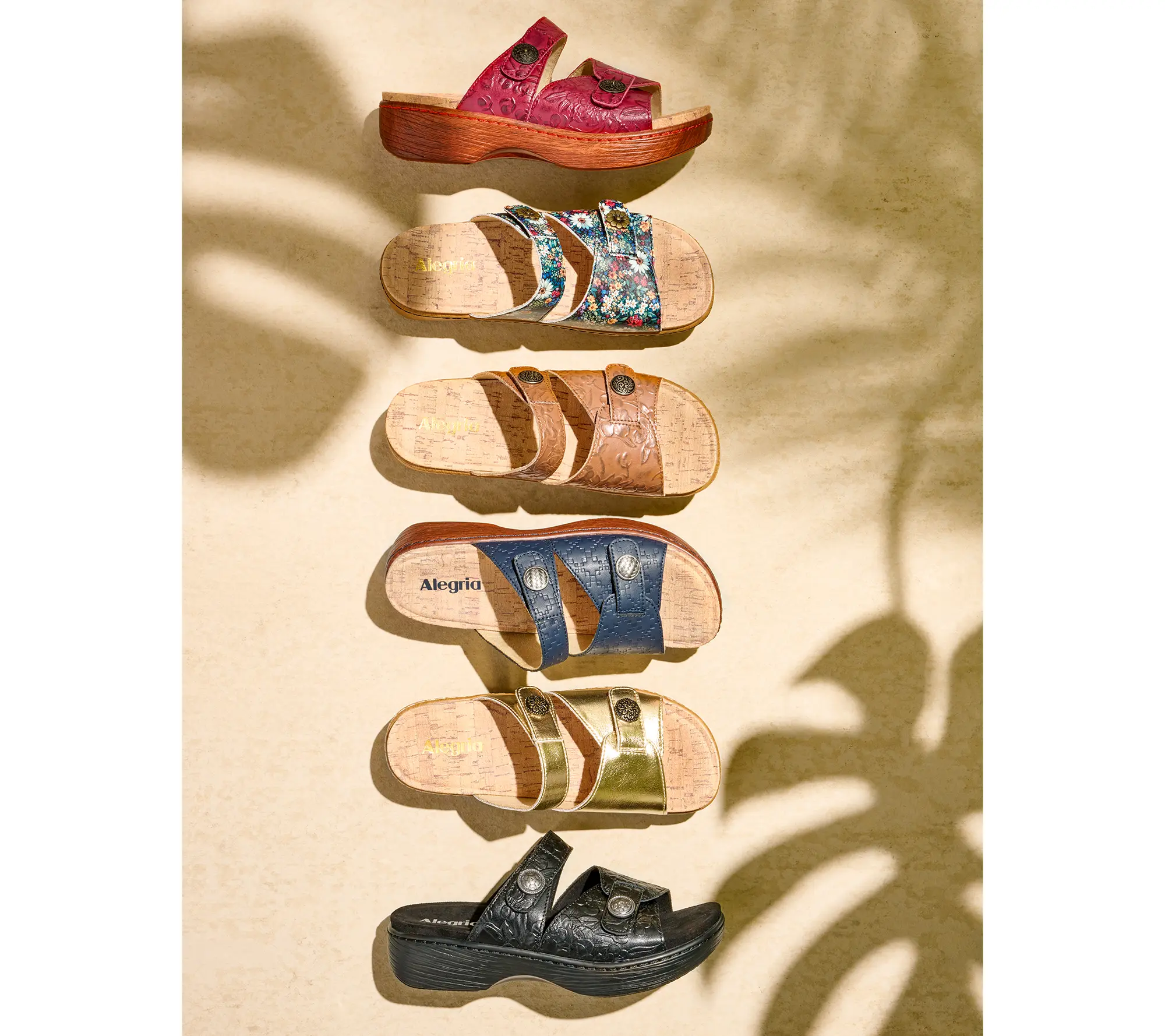 Alegria Leather Adjustable Slide Sandals - Krystal