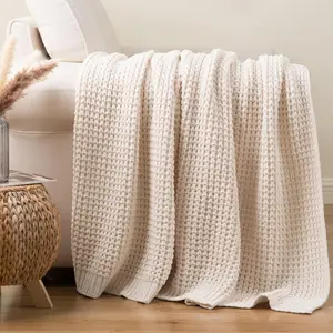 Cream White Throw Blanket for Couch, Waffle  Throw Blanket for Bed, Warm Decorative White Blanket Throw for  Decor, 50"x60"