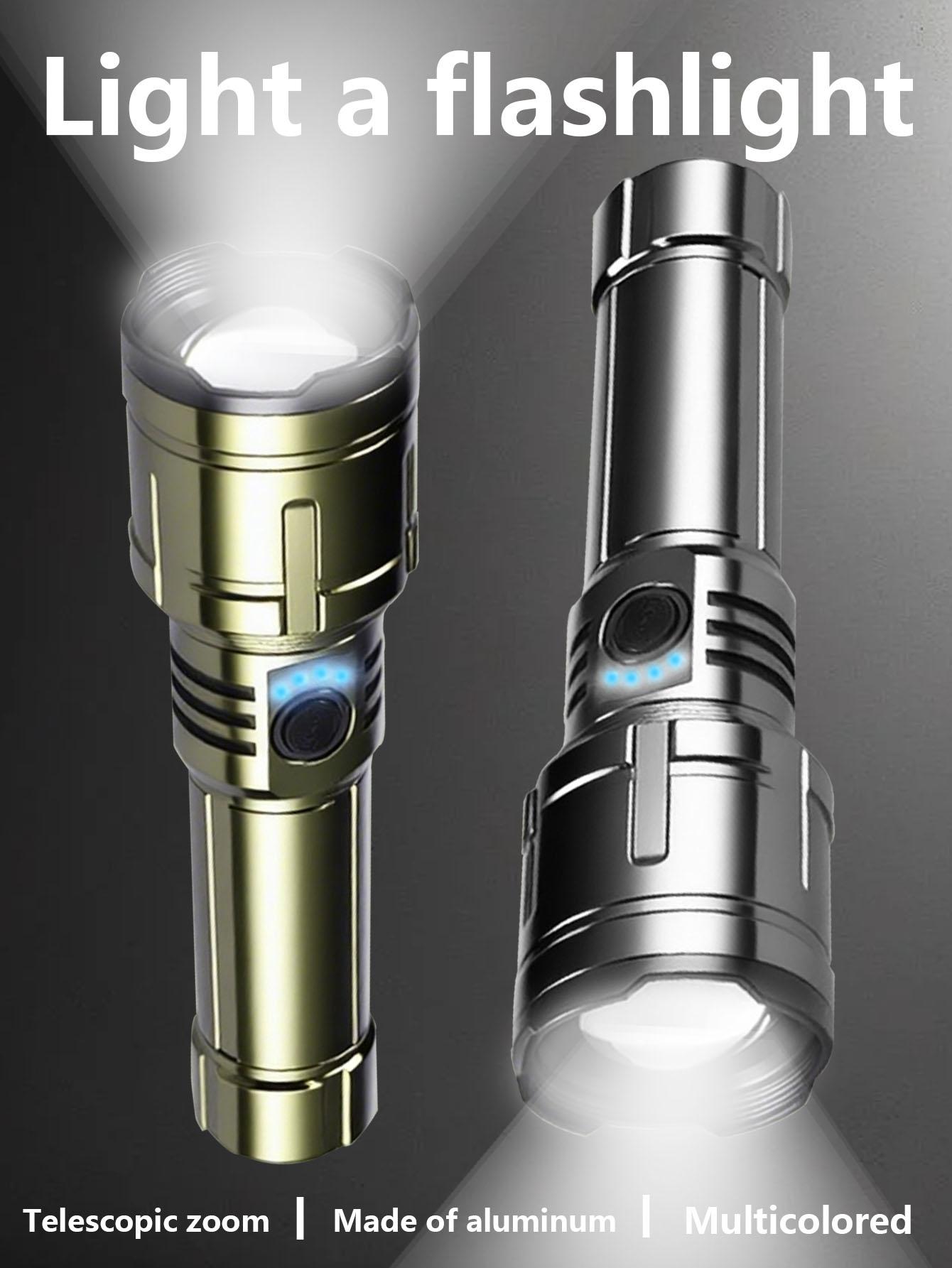 LED flashlight, high brightness, with a focusing lens, super bright rechargeable, 5000mah large battery, all-aluminum material, variable focus, five lighting modes, essential for camping, suitable for outdoor and home use