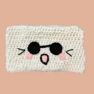 Gojo Satoru Jujutsu Kaisen Crochet Cat Hat Beanie Anime and Manga Inspired White with Black Sunglasses Design