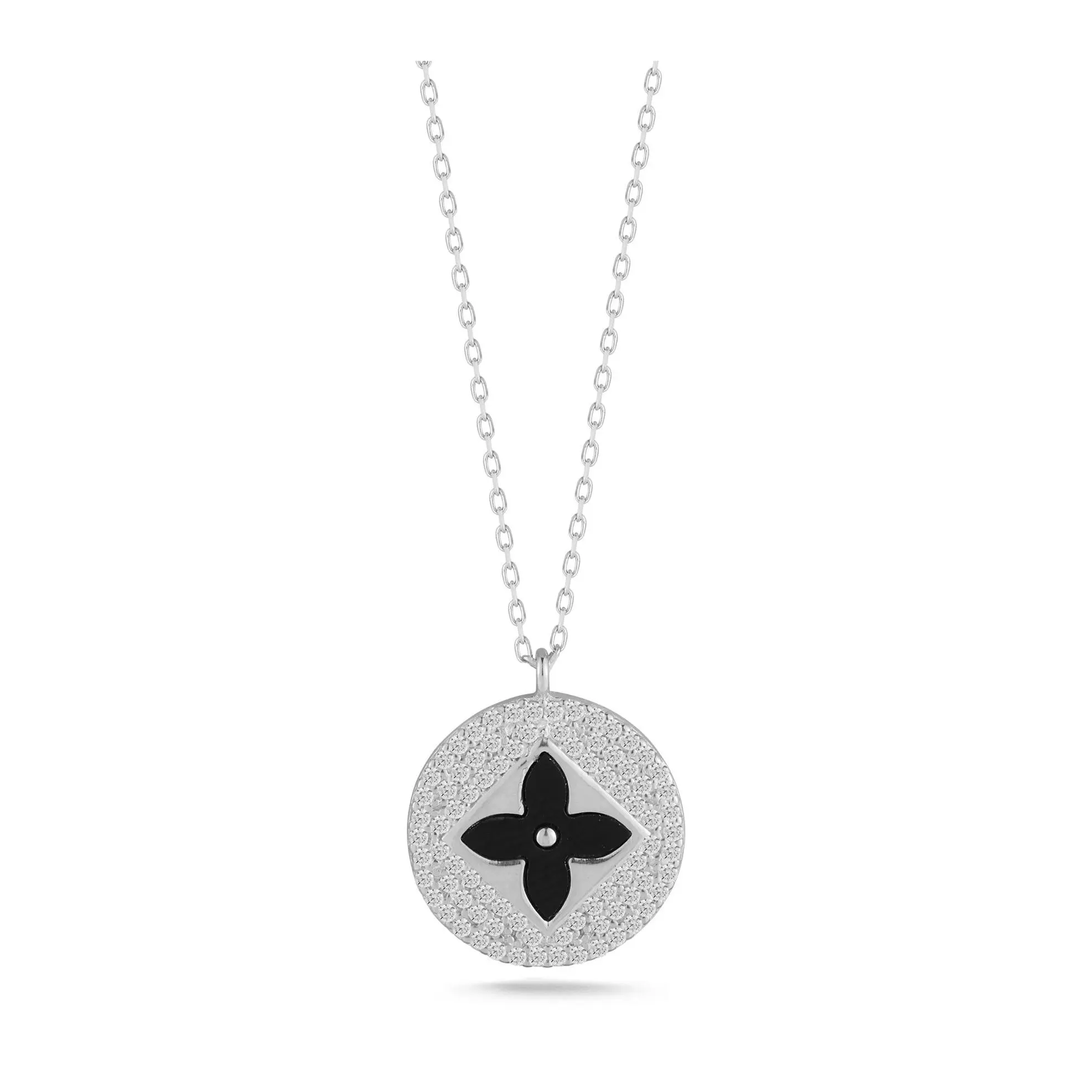 Sterlina Silver Pave Clover Necklace, Sterling Sterlina Silver Pave Clover Necklace, Sterling