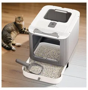 Petlovers Summervibes Cat Litter Box Foldable, Collapsible Litter Box with Entry, Large Open Litter Box for Cats, Easy Clean Puppy Potty Training Pan, 50x35x15cm