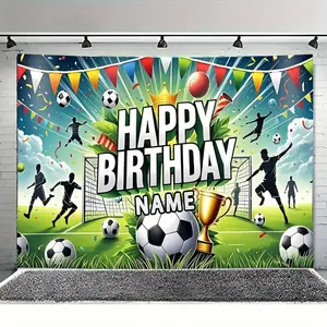 1PC Polyester 2D Flat Football-Themed Custom Name Photo Backdrop Banner, Multicolor Print Kids’ Party Decor, Football Scene Curtain for Birthday & Festival Event Supplies