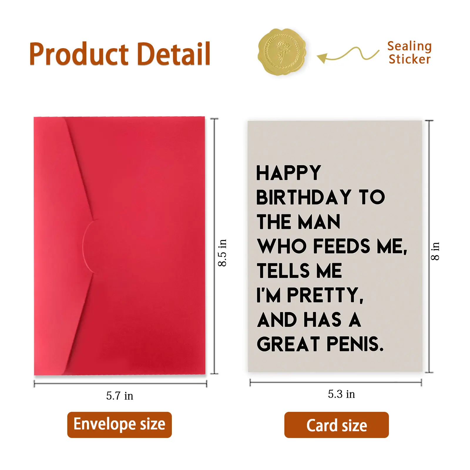 Naughty Funny Birthday Card for Him Husband Boyfriend, Adult Cheeky Birthday Greeting Card with Red Envelope & Sealing Sticker, Blank Inside
