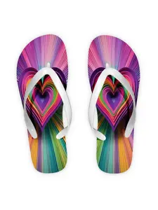 Women's Flip Flops, Rainbow Heart Style, Multiple Colors & Sizes Available, Comfortable Wear, Suitable for Summer Beach & Daily Use, Fashionable Design, Durable Material, Women Shoes