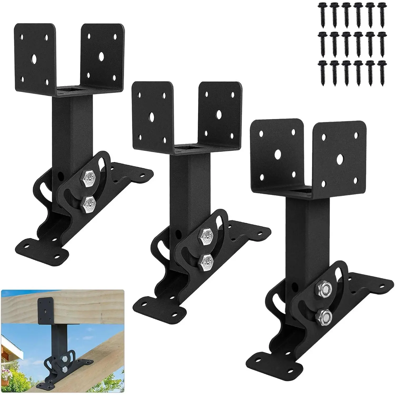 3 count Roof Riser Brackets Kit Pergola Roof Riser Beam Bracket, Heavy Duty Roof Mount Brackets 3-1/2" Saddle Black for   Gazebo Pergola JianShuLuxe