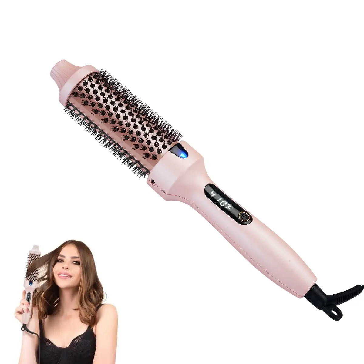 Thermal Brush, Heated Round Brush Look with LED Display, 310℉-410℉ Adjustable Temperature for Different Hair Types, Negatives Ions Brush, Less Damage, Hair Heated Curler Brush, Pink(Not a Blowdryer),camping essentials