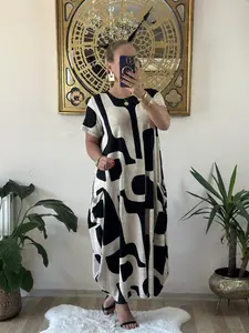 New Women's Summer Dress Loose Round Neck Casual Boho Bohemian Long Printed Dress, Fashionable Short Sleeve Maxi Dress for Casual Outings