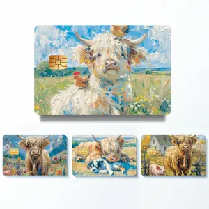 Highland Cow Pattern Credit Card Skin Sticker, 4 Counts/set Thin Waterproof & Scratch Resistant No Residue Sticker, Personalized Bank Card Skin Protector, Customizable Stickers