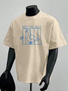 Men's Go To Jail Got Too Silly T-shirt, Menswear Street Style Streetwear Short Sleeve Graphic Tee, Loose Fashion Casual Crew Neck T-shirt for Daily Wear, Tropical