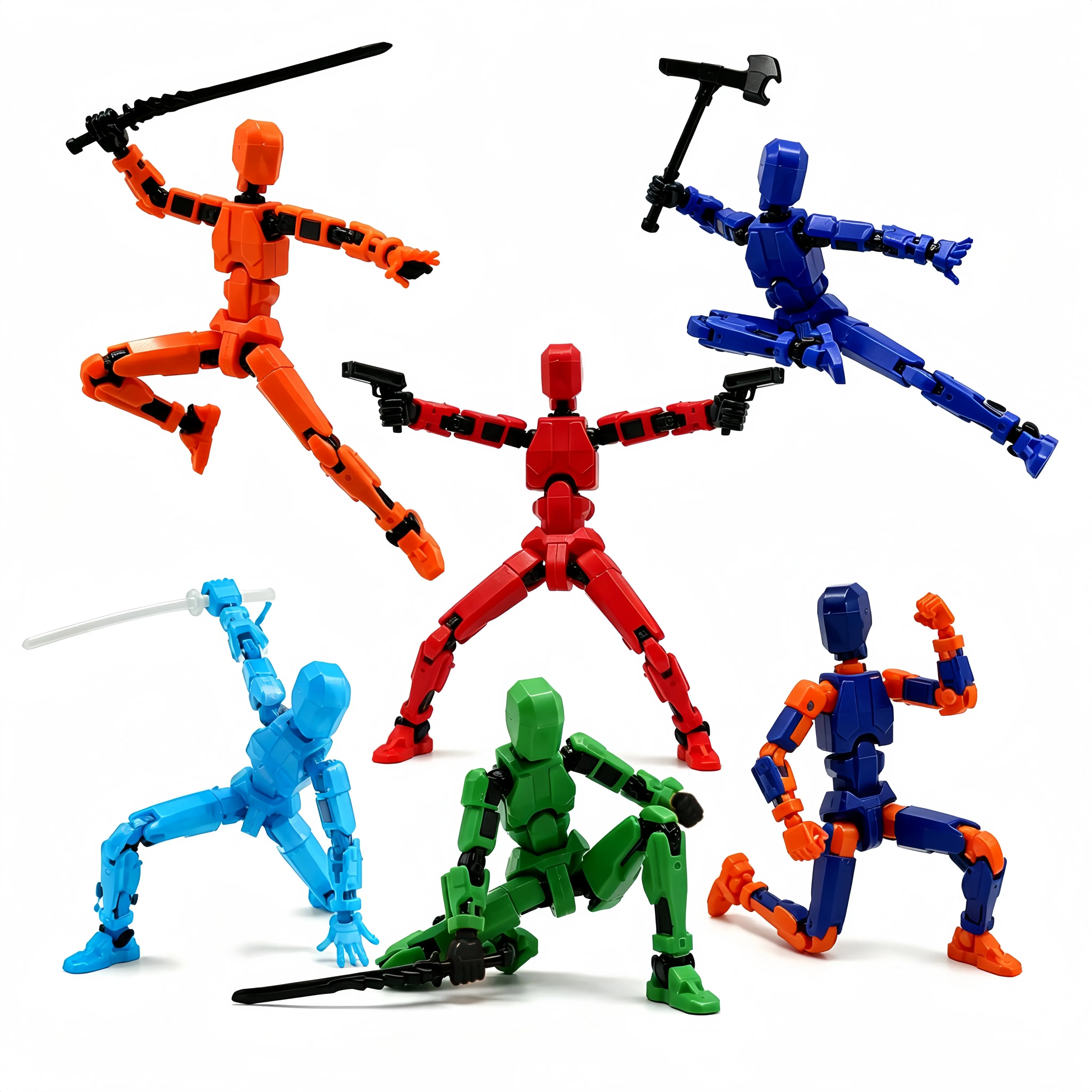 1Pcs/6Pcs Self-Assembly Fully Articulated Action Figures - Buildable Posable Robot Toy with Weapon Accessories, Creative Play Desktop Decor for Kids & Collectors Ages 6+