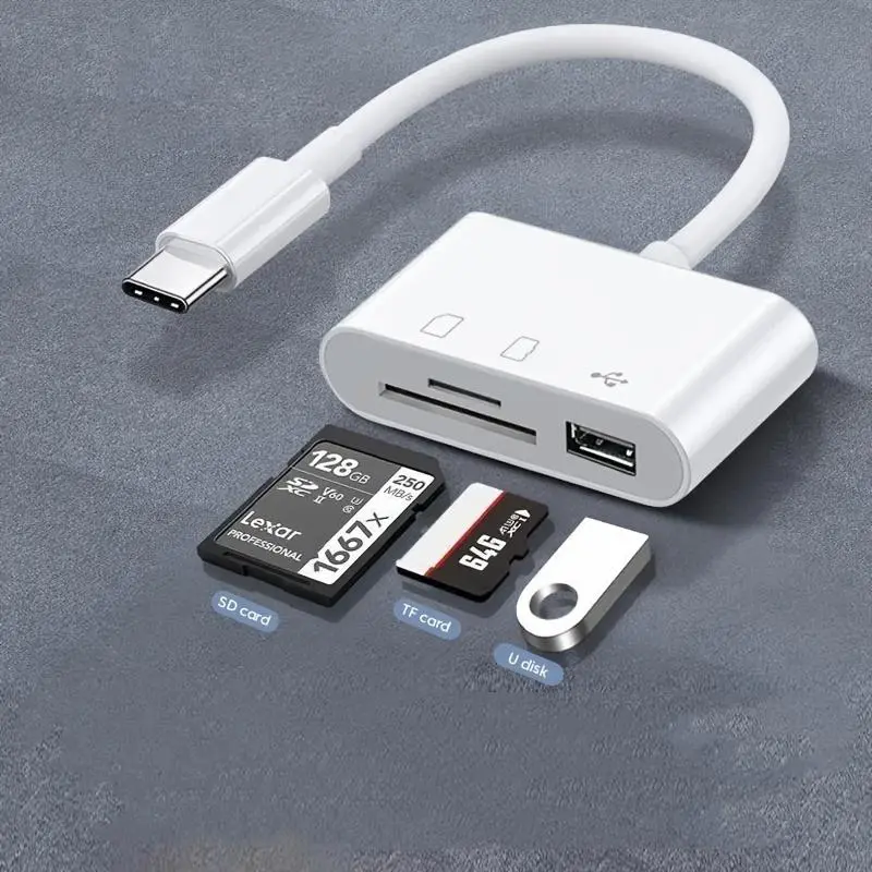 3-in-1 USB/TF/SD Card Reader, Multifunctional OTG Memory Card Reader, Computer Memory Card Readers, Plug & Play High-Speed Usbc Sd Card Reader USB-C Hub & Type-C Adapter for Home & Office