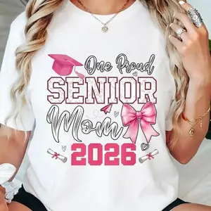 Cotton Unisex Senior Mom 2026 Matching Family Graduation Class Of 2026 T-Shirt vintage clothing 2000s cute clothes oversized v neck tee Neutral Long Sleeve Ribbed Sweater kinich tops women