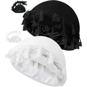 1/2 packs Vintage Ethnic Turban Set for Men Tassel Durag Head Wraps Soft Elastic Fit Outdoor Style Headwear Collection