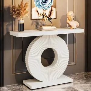 40 Inch Modern Wood Console Table, Contemporary Narrow Long Sofa Table with Stylish Geometric Base, Multi-Purpose Accent Table for Entryway, Hallway, Living Room Home Decor