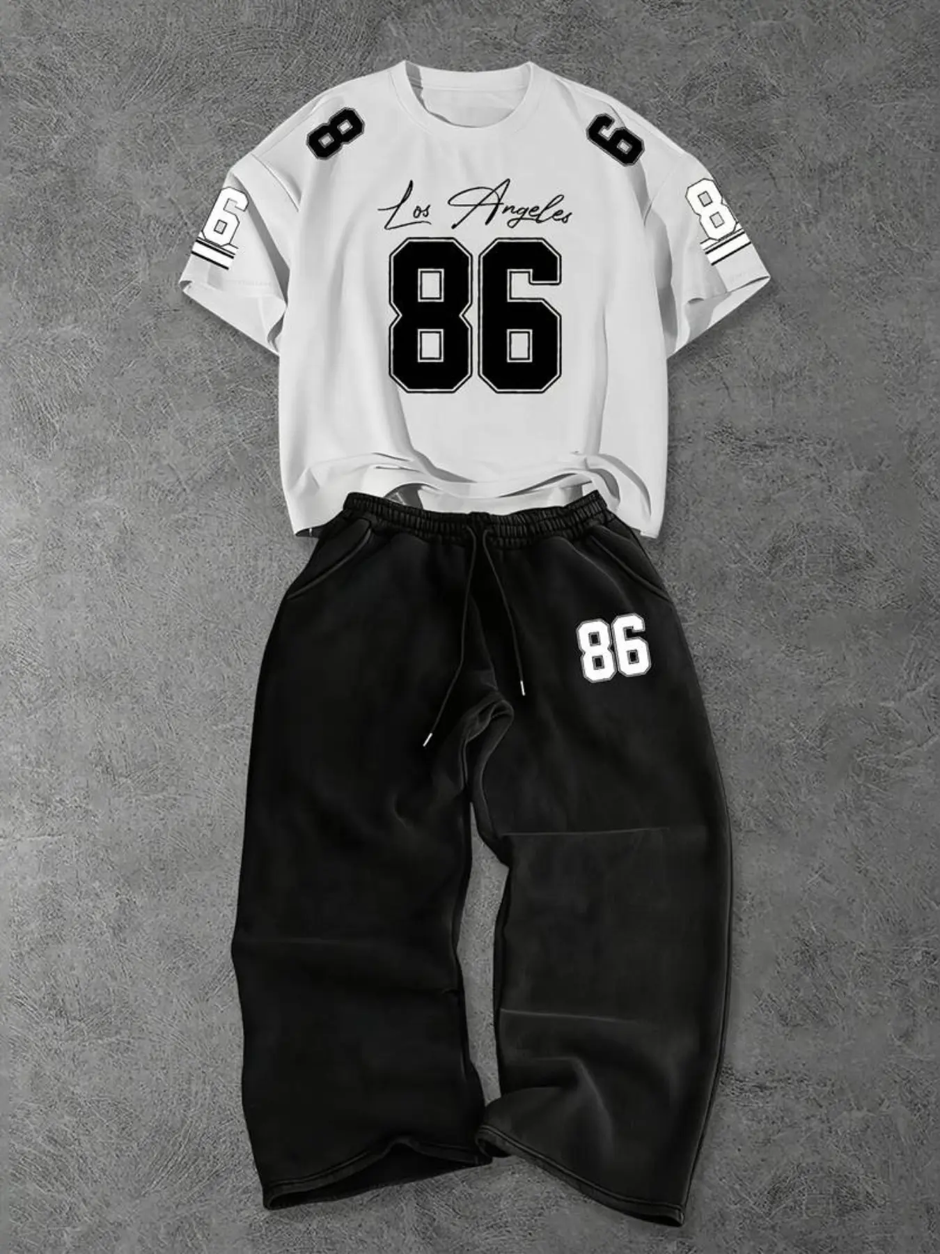 Men's Casual Fashion Sporty Loose-Fit Two-Piece Set, Short Sleeve Print T-Shirt & Wide-Leg Pants, Breathable Streetwear for All Seasons
