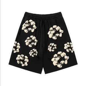 Denim Tears Streetwear Shorts Cotton Drawstring Foam Print Unisex