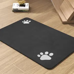 Absorbent Dog & Cat Feeding Mat – Waterproof Quick Dry Pet Bowl Placemat with Non-Slip Rubber Backing for Food & Water Bowls, Messy Drinker Floor Protector (Black 12"x19")