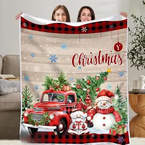 Christmas Blanket, Snowman Blanket for Women, Red Truck Soft Flannel Fleece Throw Blankets for Kids Girls Bed Living Room Couch, 50x60 Inches, Red Holiday Winter Gifts for Boys Men