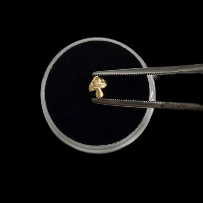 Real 18k Gold Tooth Gem - Mushroom Charm with Natural Finish and Unique Design