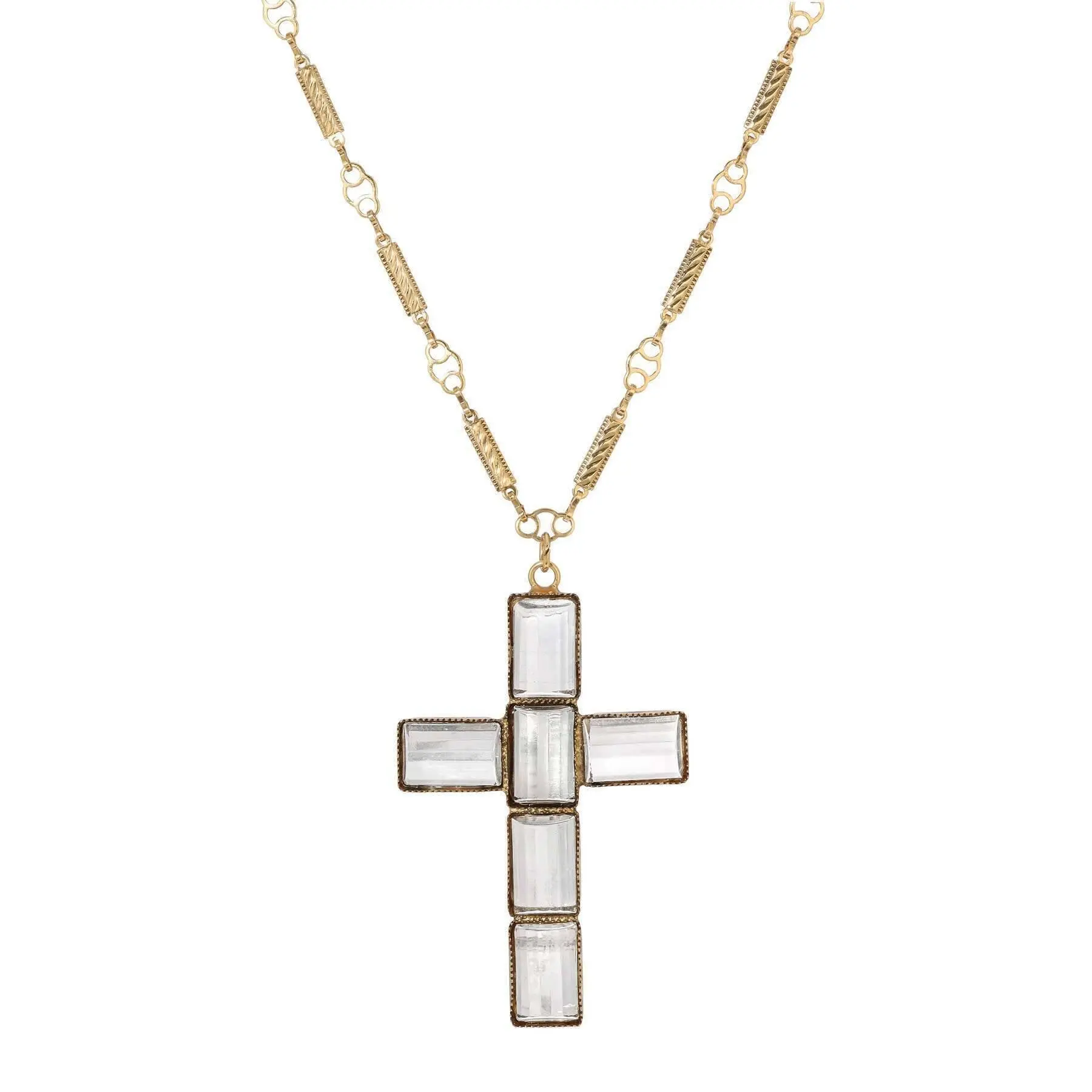 Clear Crystal Cross Pendant Necklace 30"