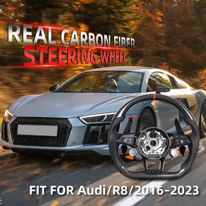 Leather Real Carbon Fiber Non-Slip Steering Wheel Sport Fit 2016+ Audi R8 TT TTRS TTS RED Line Steering Wheel for 2016-2023 Models white  steering  wheel