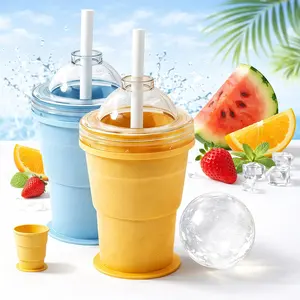2-in-1 Foldable Ice Ball Maker Cup, Space-Saving Collapsible Silicone Ice Tray, Portable Spherical Freezer Tray for RV, Camping & Outdoor Adventures，Ice Ball Maker