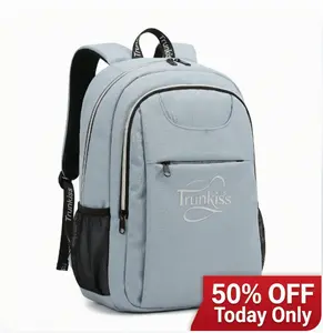 Trunkiss   Cute Lightweight School Backpack for Teen Girls, Large Capacity Simple Daypack with Water Bottle Pocket, Casual College Bag for Travel & Work, Baby Blue