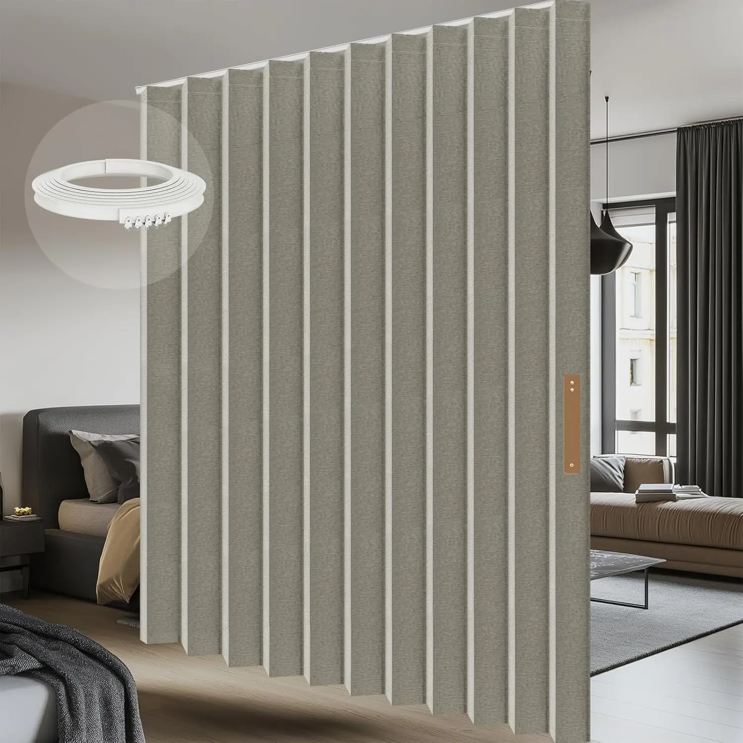 Blackout Accordion Room Divider Curtains - with Flexible Ceiling Track Total  Sound Proof Curtains Suitable for Bedroom Patio Sliding Door(Grey, W100 x L84, 1 Pack)
