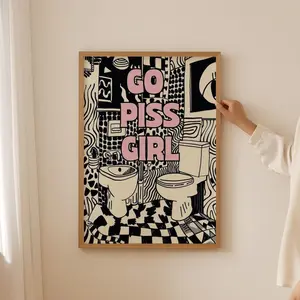Go Piss Girl Funny Bathroom Poster No Frame |           Vintage Typography  Art & Funky Toilet  decor Decorative Artwork Modern Abstract Design posters dopaminedecor dragon prints animal Wall