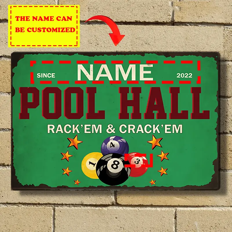 Customizable Billiard Room Metal Sign - Personalized Name "Pool Hall" with Vintage Design, 8x12 Inch Aluminum Decor for Game Rooms & Billiard Clubs, Perfect for Pool Players & Fans