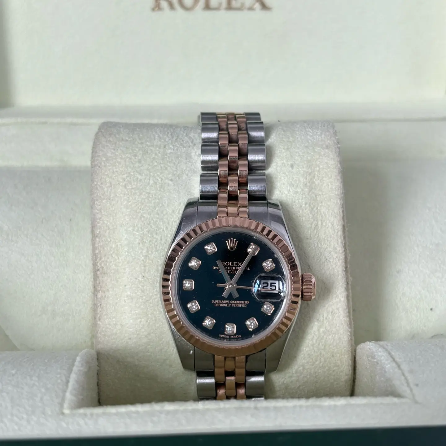Rolex Datejust, Model 179171, Two-Tone, Black Dial with Original Diamonds, 26mm Case Diameter, Circa 2015, Full Set, N22909459