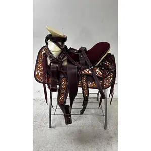 Charro Saddle – Vino Bordada with Burnt Orange Accents (15.5”) “La Sangre”