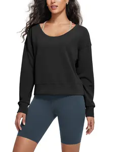 ODODOS Women's Modal Soft-Breezy Wide Scoop Neck Pullover Oversized Long Sleeve Sweatshirts