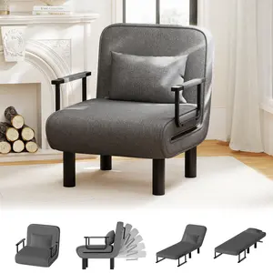 2-in-1 Folding Chair Bed, Linen-Fabric Multifunctional Lounge Chair, 6-Position Adjustable Backrest, Suitable for Living Rooms and Bedrooms