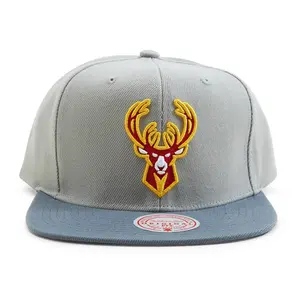 Men's Mitchell & Ness Grey NBA Milwaukee Bucks Cool Grey 3 Snapback